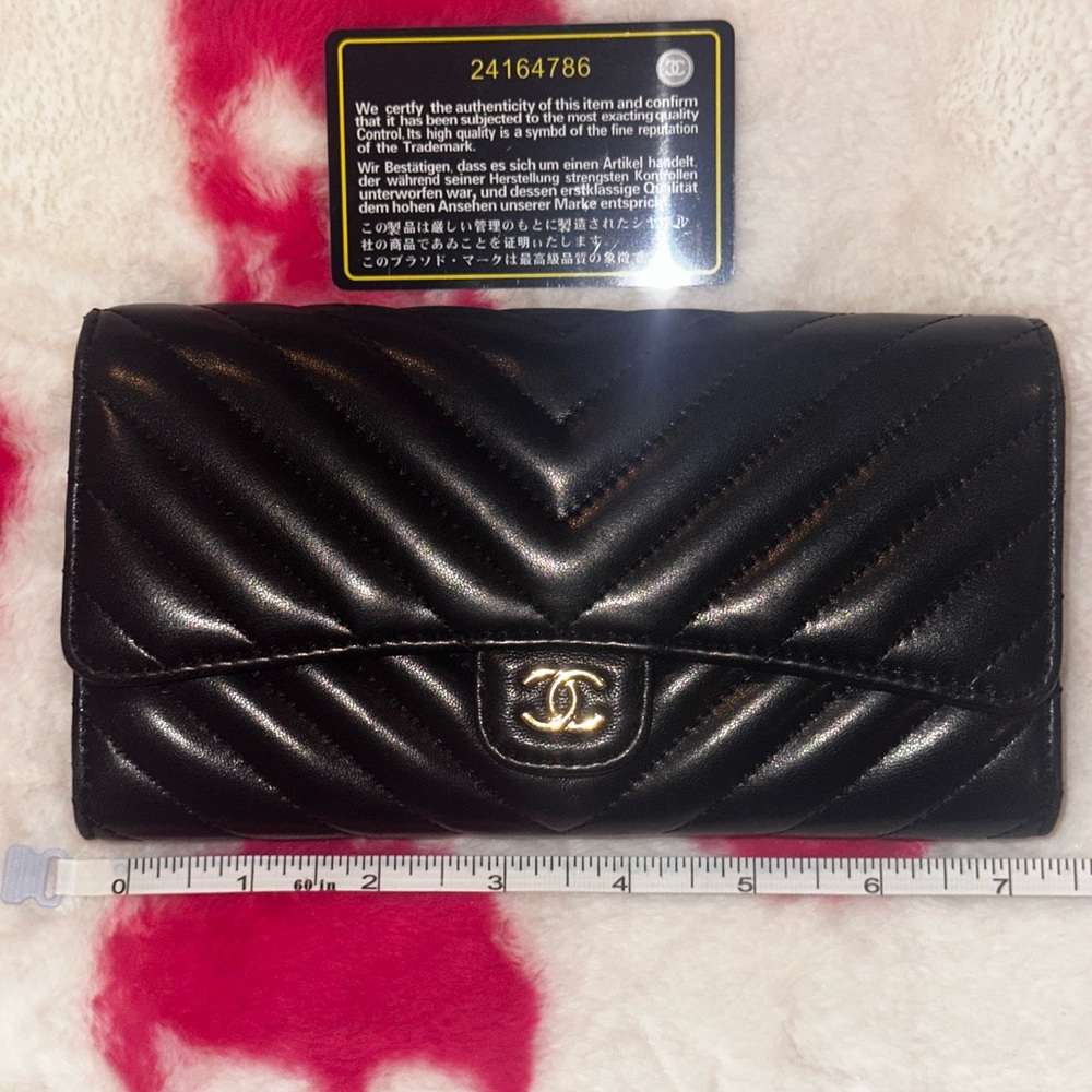 Chanel Black Chevron Leather Wallet